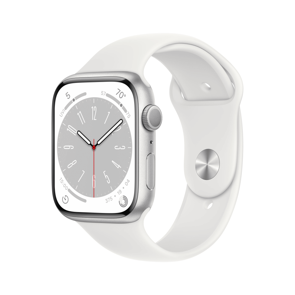 Apple Watch Series 8 GPS 45mm Silver Aluminium Case with White Sport Band - Regular - iStore Namibia