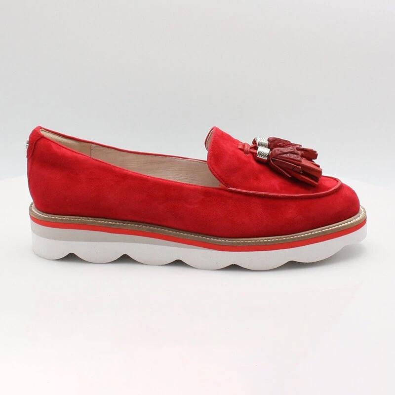 red platform loafers