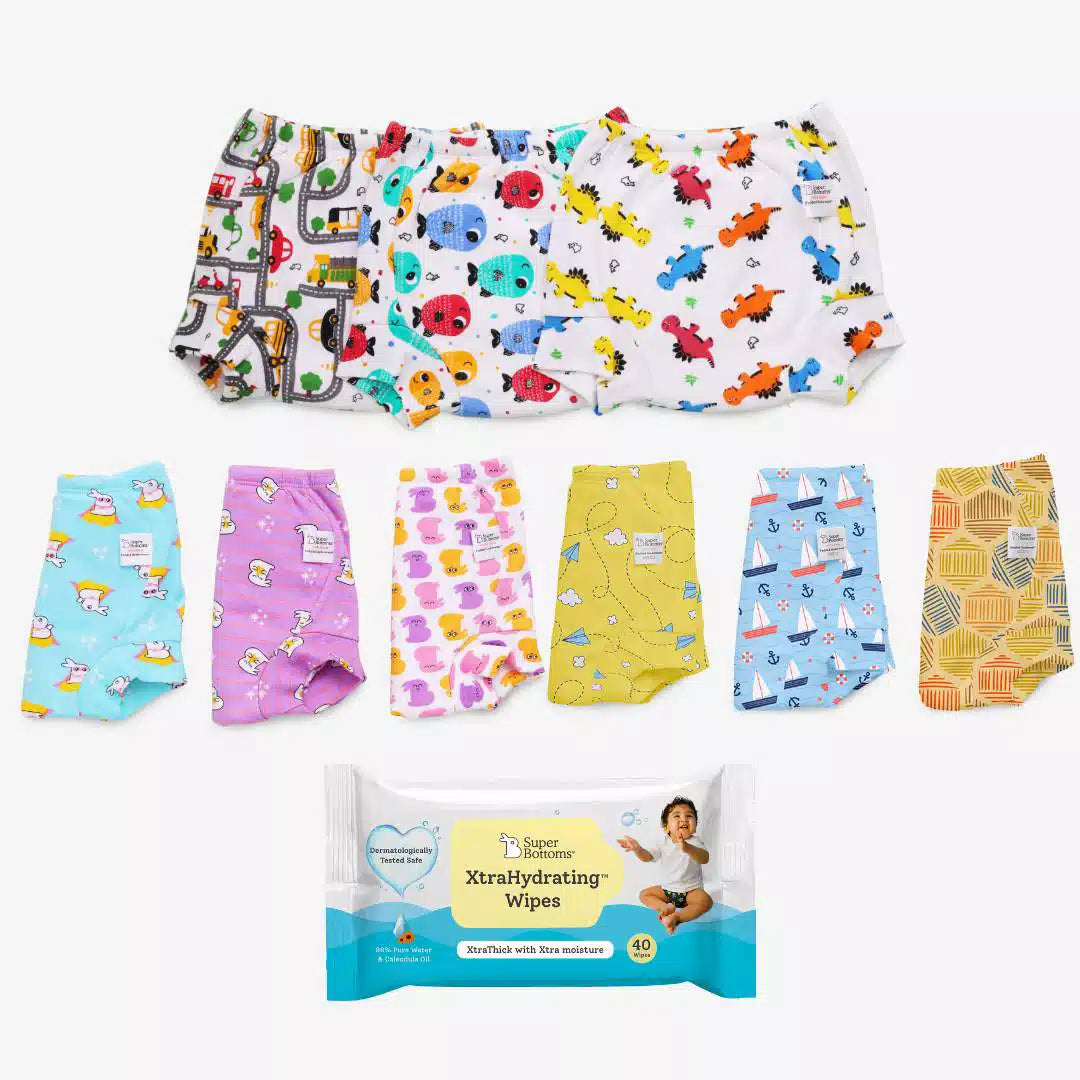Padded Underwear Pack of 12 + 2 FREE Wet Wipes 40 Pack