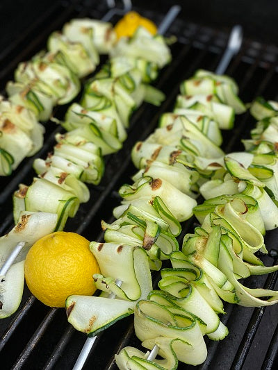 Grilling the zucchini ribbons
