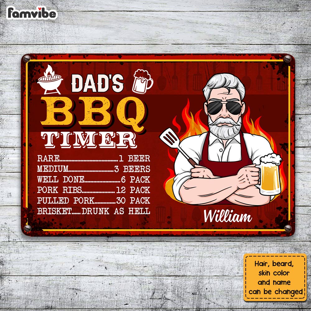 BBQ / Beer Timer Metal Sign Funny Novelty Father's Day Dad Gift 