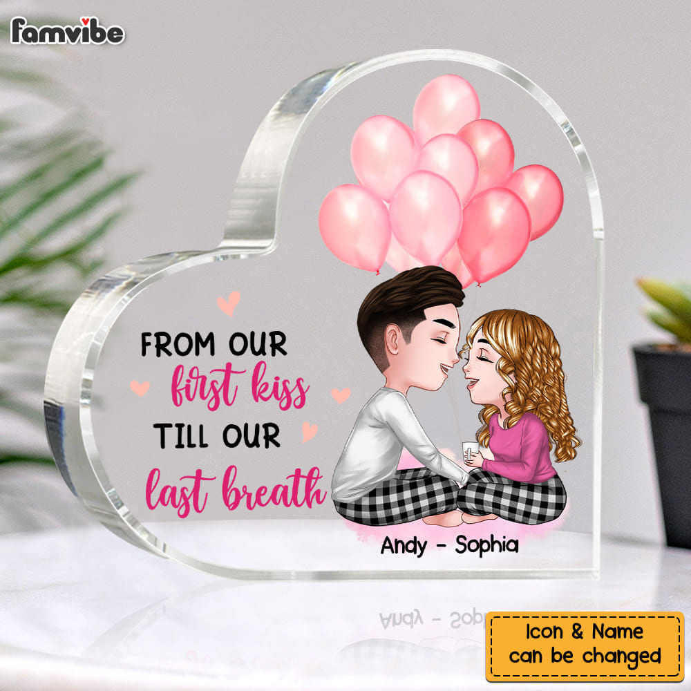 Couple Kissing Valentine Personalized Heart Acrylic Plaque