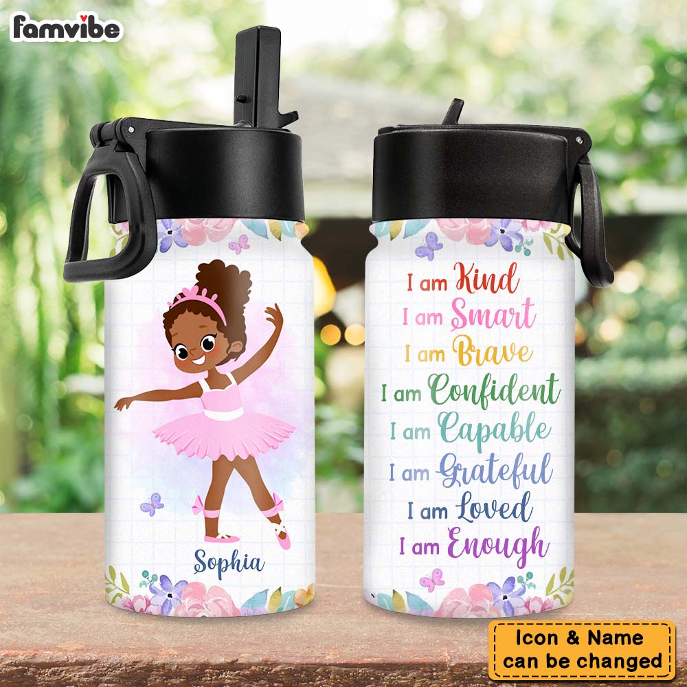Smart Loved Brave Confident - Personalized Kids Water Bottle With