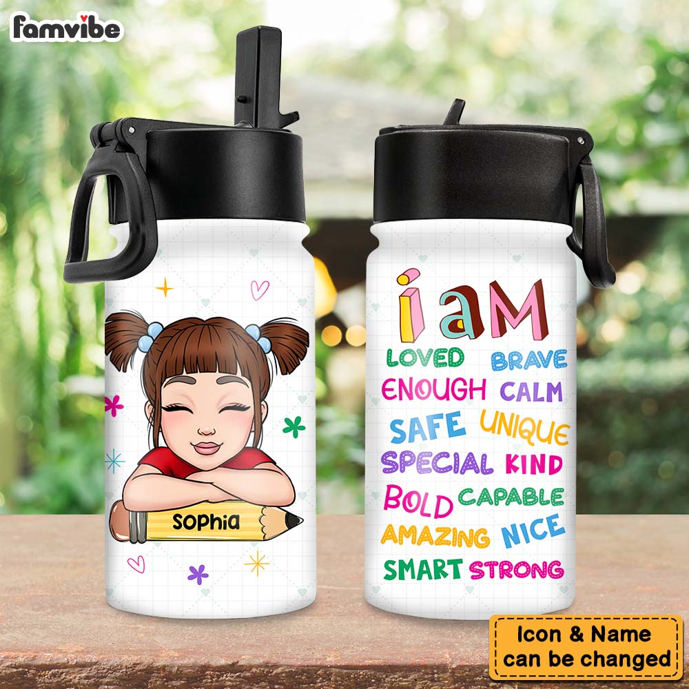 Making Waves In School - Personalized Kids Water Bottle With Straw Lid