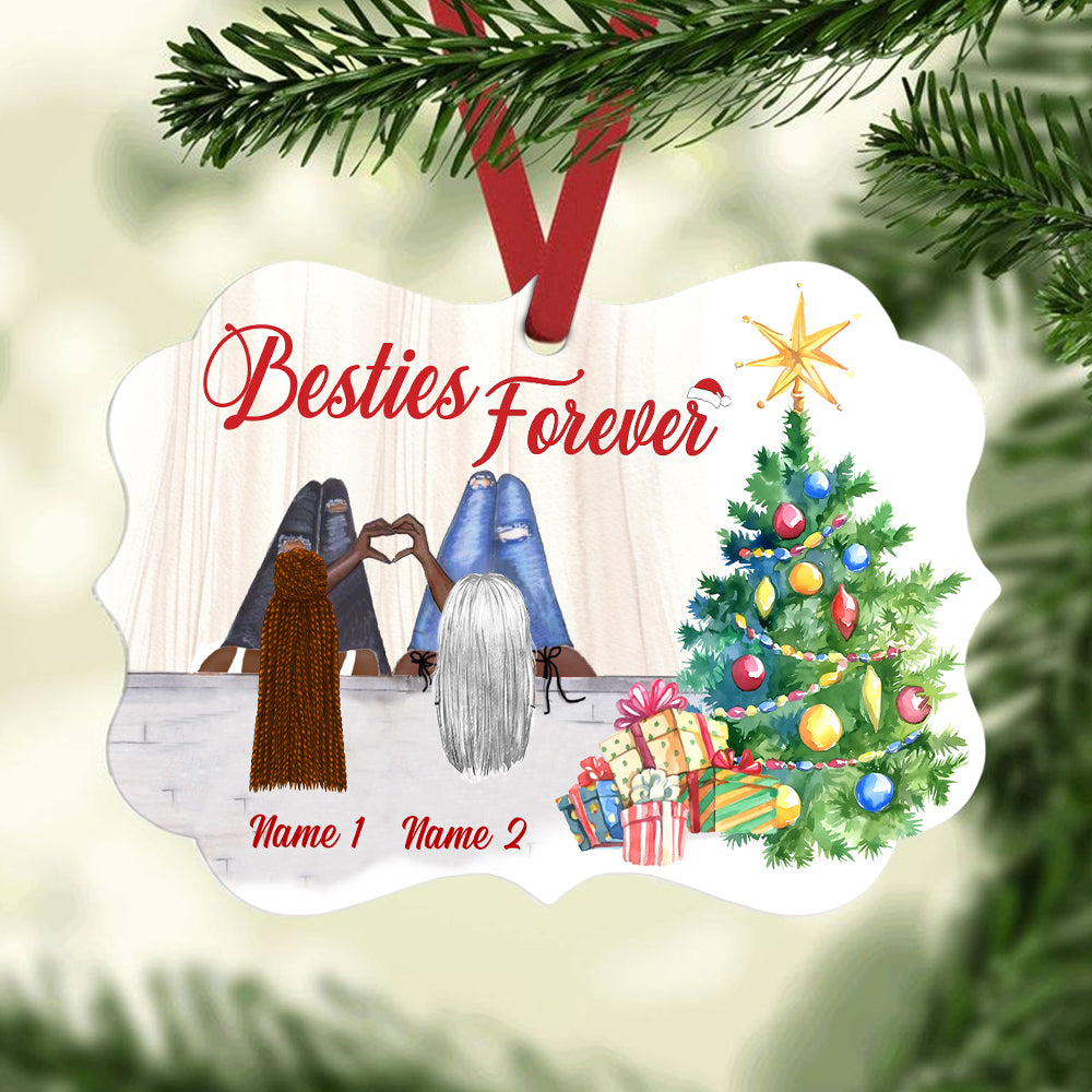 Besties Forever Personalized Christmas Ornament, Sisters or Bestfriends  Womens Gifts