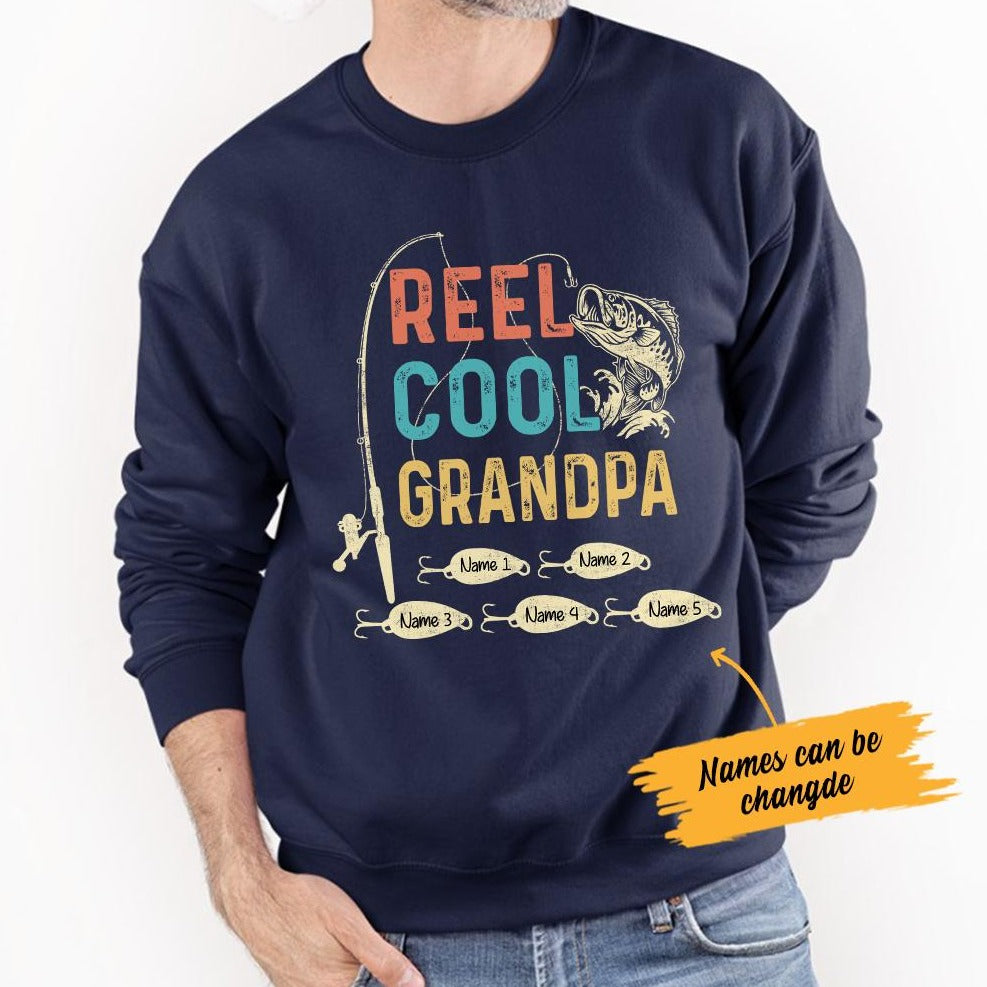 Reel Cool Grandpa Fishing Christmas Father's Day Long Sleeve T