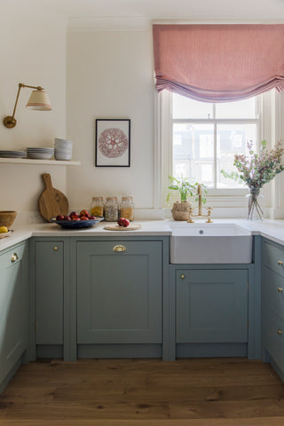 Traditional shaker kitchen with colourful styling