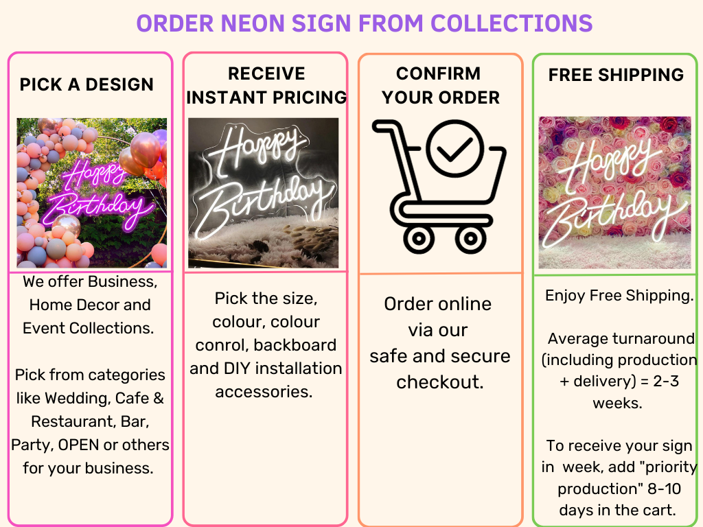 4 steps for ordering a neon sign from Neon Party's collections for your business