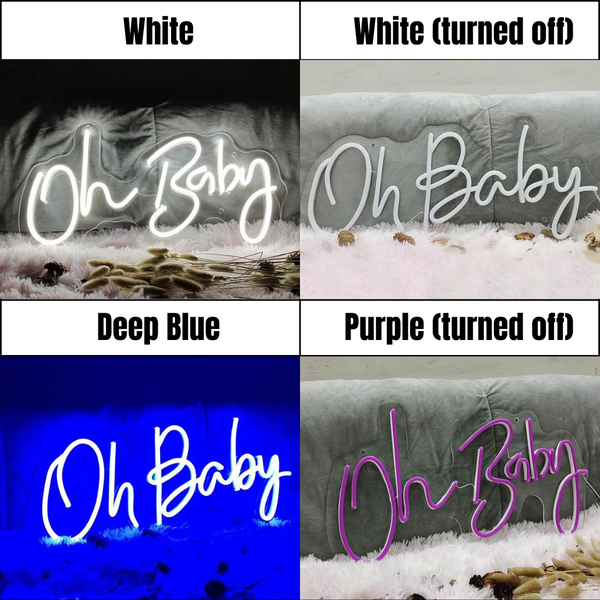 Oh Baby sign in 4 colours, 2 on and 2 off