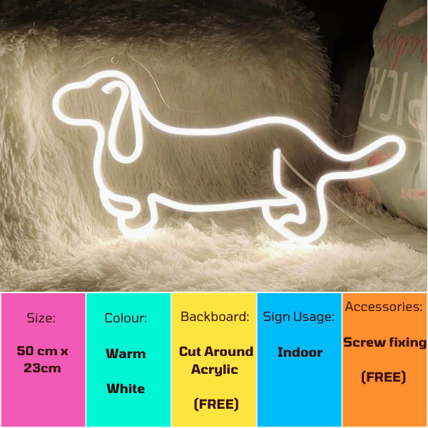 Warm White Dachshund neon sign's product specifications