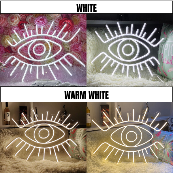 eye neon sign in white and warm white