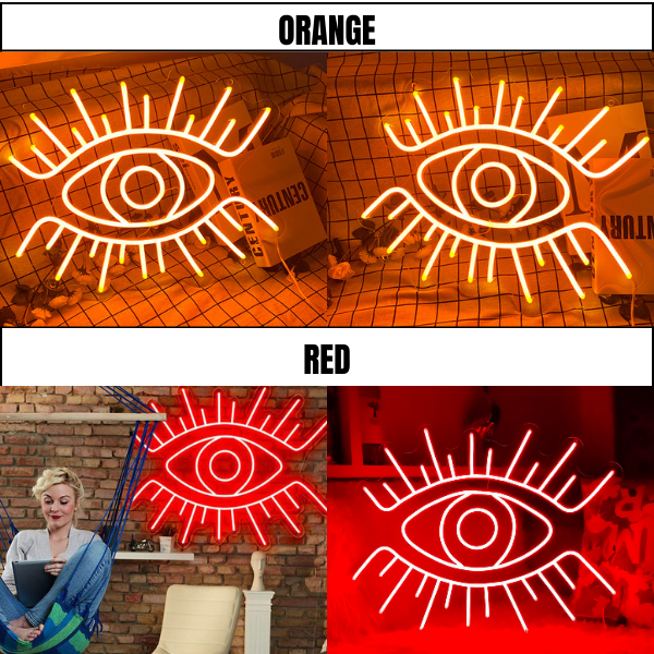eye neon sign in orange and red