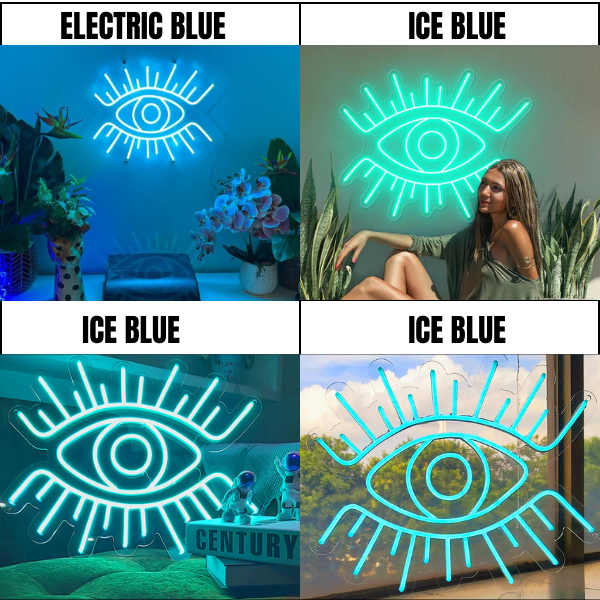 eye neon sign in electric blue and ice blue