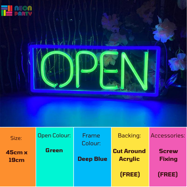 Blue and Green OPEN sign product specifications