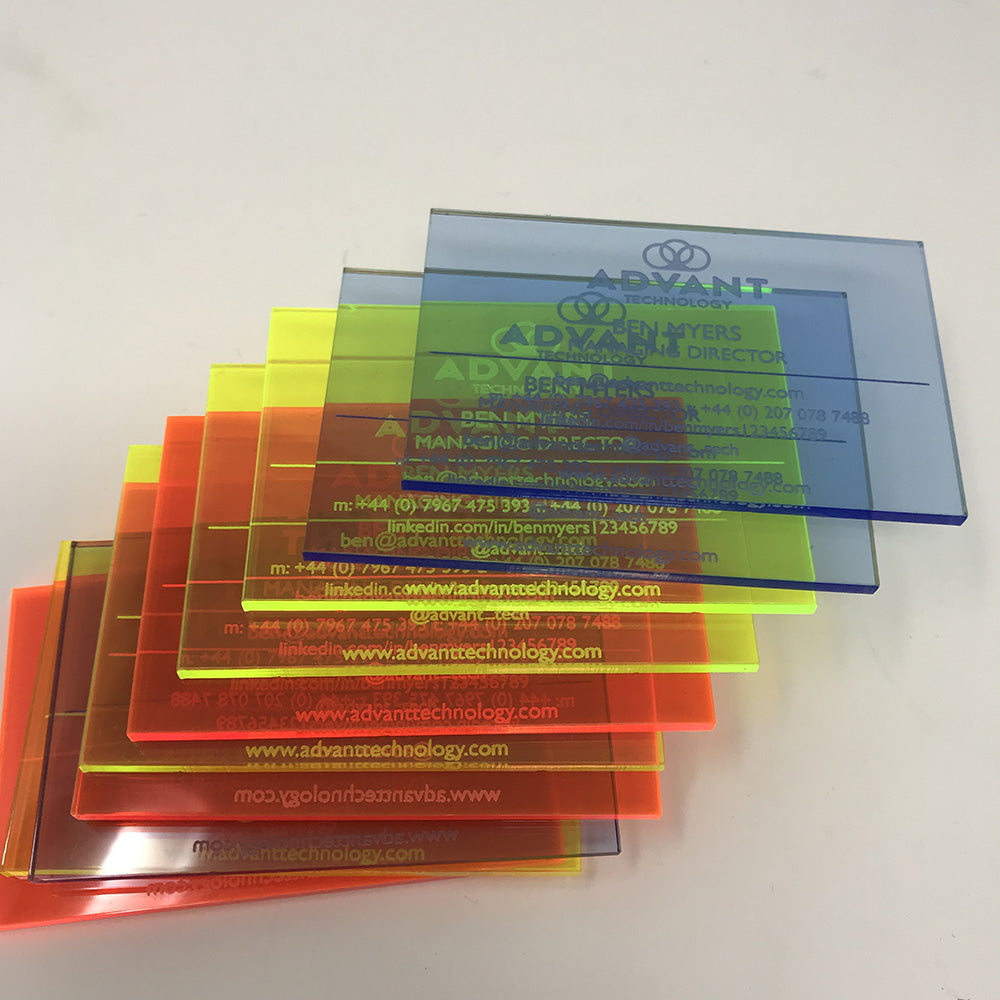 Fluorescent tinted acrylic | Bespoke business cards | Plastock