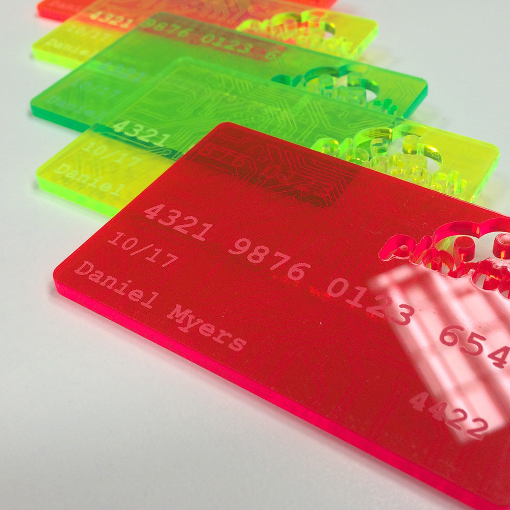 Fluorescent tinted acrylic | Bespoke credit cards | Plastock