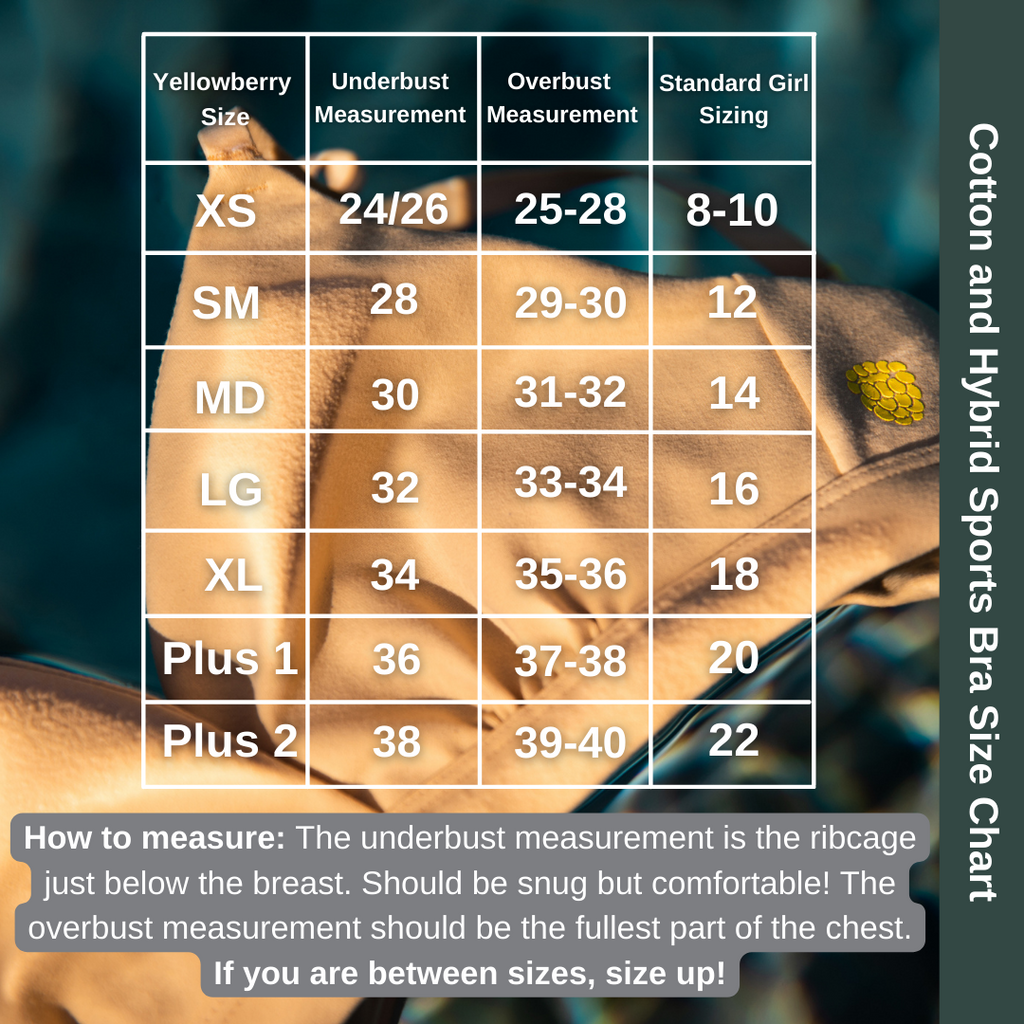 Cotton & Hybrid Sports Bra Size Chart