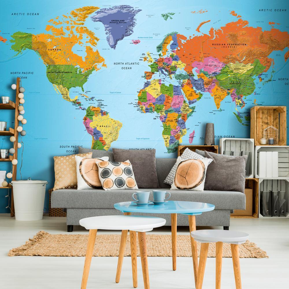 Peel and stick wall mural - World Map: Colourful Geography - www.trendingbestsellers.com