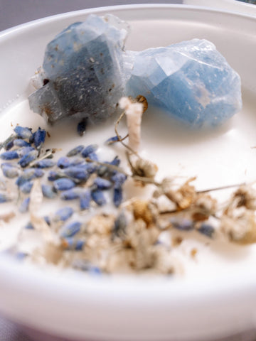 Calm, orchid, lavender, blue calcite, soft blue, candle