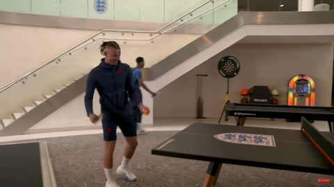 Kalvin Phillips playing ping pong between matches