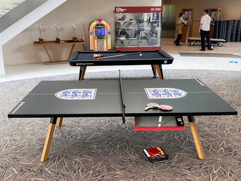 Bespoke table tennis table featuring the England Three Lions Crest