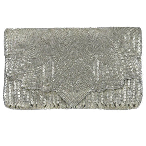 SILVER SCALLOPED CLUTCH - breathe at home 