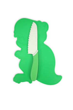 DINOSAUR CUTTING BOARD & KID SAFE KNIFE SET - breathe at home 