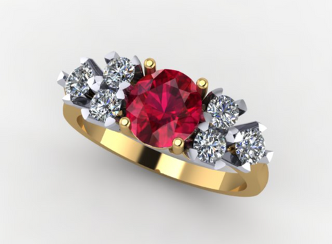 3D Design of Gold Diamond and Ruby Ring 