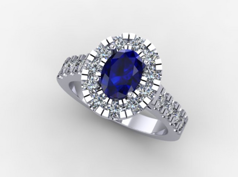 3D CAD Image of Diamond and Sapphire Engagement Ring
