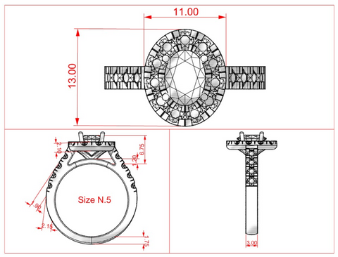 CAD Design for Sapphire and Diamond Engagement Ring
