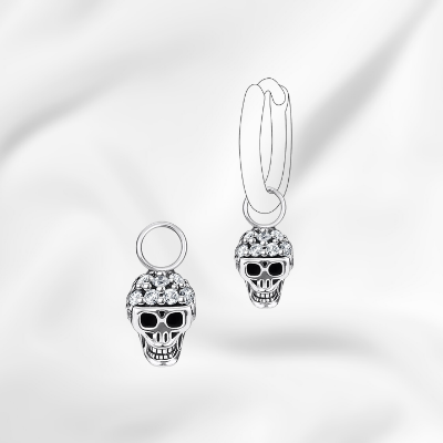 skull charm sterling silver and black cz for sale 