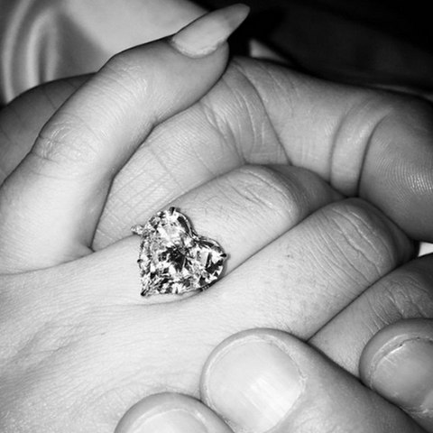 American artist Lady Gaga famously received this huge 6 Carat heart-shaped engagement ring by Lorraine Schwartz from Taylor Kinney in 2015.
