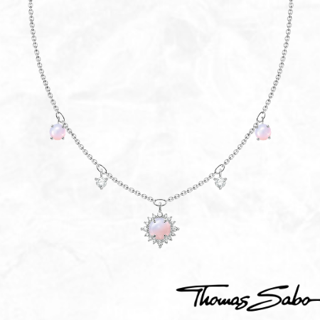 Thomas Sabo Sterling Silver & Pink Opal Effect Dangle Necklace True Bijoux Ottawa Jeweler Free Shipping Gemstones