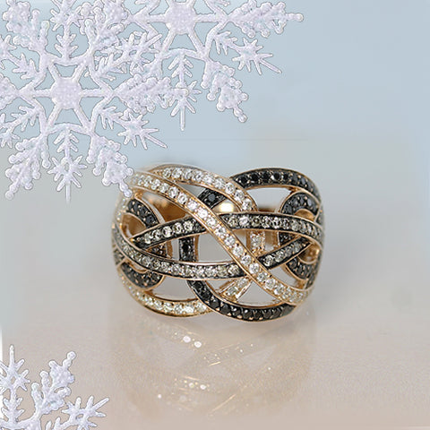 rose gold and black gold white diamond and black diamond statement ring for sale ottawa