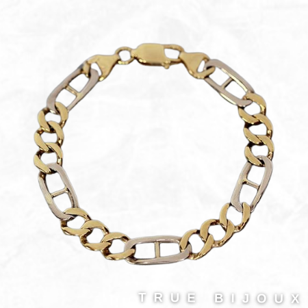 Estate 10k Yellow/White Gold Chunky Figaro Link Bracelet Vintage Jewelry for Sale Canada