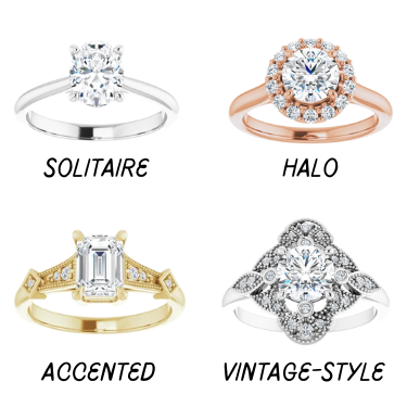 types of wedding rings, solitaire, halo, accented diamonds, vintage style engagement ring ottawa custom jeweller