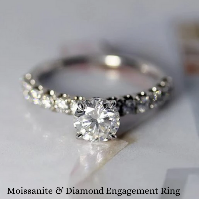 18k White Gold Round Moissanite Straight Diamond Engagement Ring