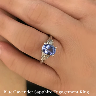 Gabriel & Co 14k White Gold & Oval Blue/Lavender Sapphire With Diamond Baguettes Engagement Ring