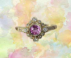 pink sapphire with gold and diamond engagement wedding ring