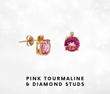 Estate 10K Pink Tourmaline And Diamond Stud Earrings