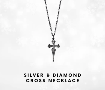 Blackened Sterling Silver And Diamond Cross Pendant Necklace
