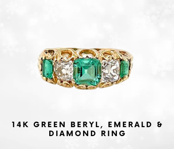 Estate 14K Yellow Gold Green Beryl, Emerald & Diamond Ring
