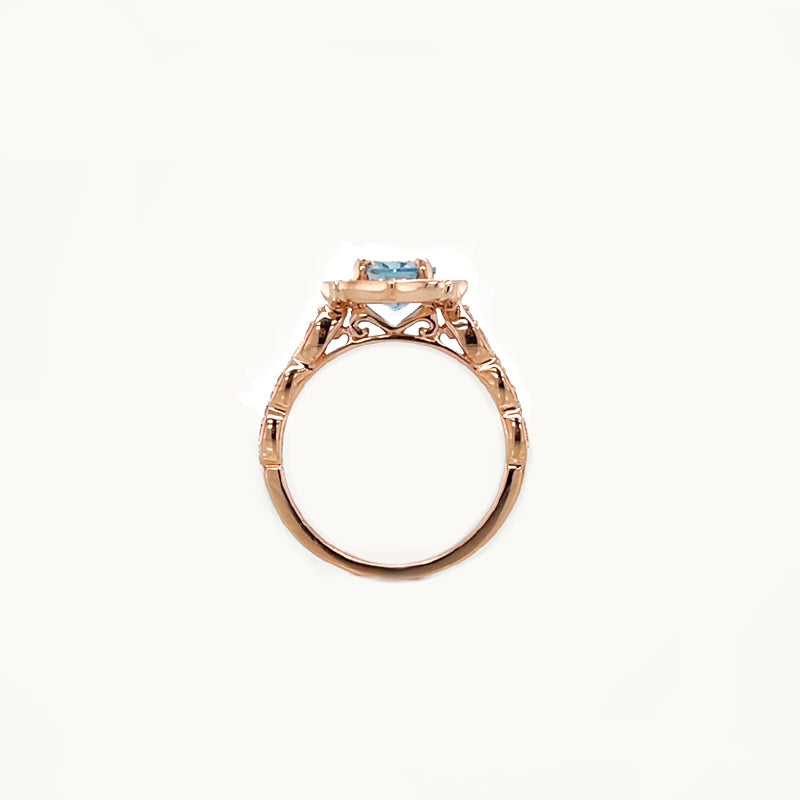 14k Rose Gold Diamond Band Oval Aquamarine Engagement Ring (Size 8)-