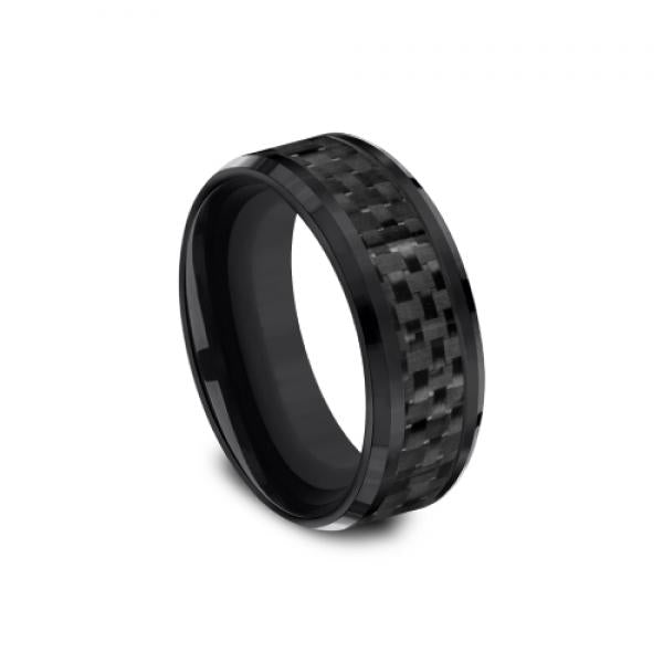8mm black titanium ring with brick inlay 