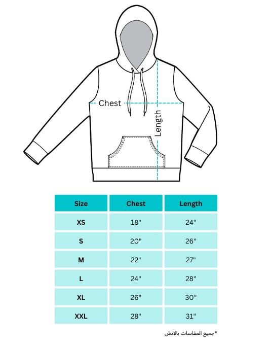 Print size chart on hoodie
