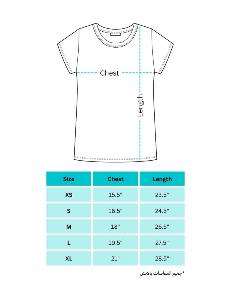 جدول مقاسات تيشيرت نسائي