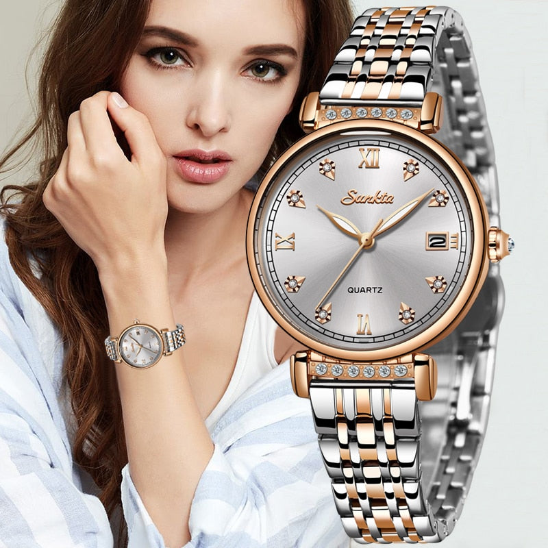 Montre Femme Sunkta New Watch Women Top Brands Luxury Fashion Elegant Full Steel Women Watches Women Clock Relogio Feminino Box Ovancy