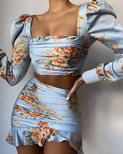 casual crop top and skirt set