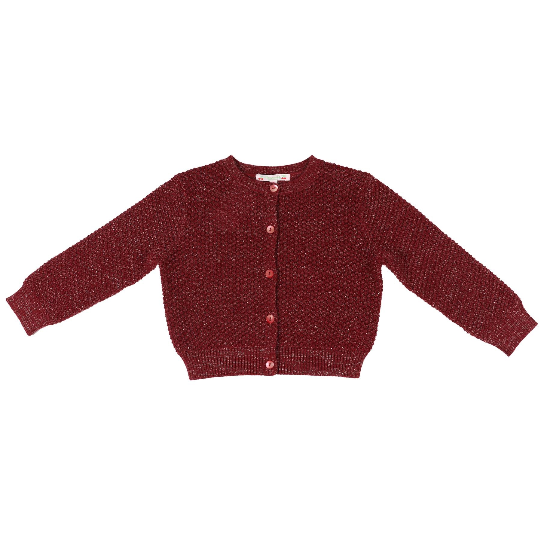 image of BONPOINT BURGUNDY KIDS GIRLS WOOL CARDIGAN 4 YEARS