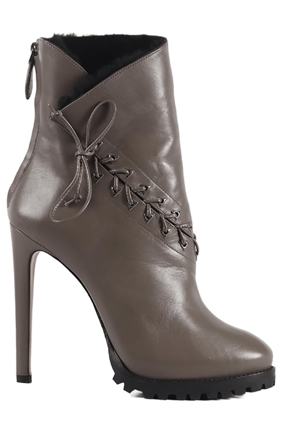 image of AZZEDINE ALAÏA SHEARLING AND LEATHER ANKLE BOOTS EU 37.5 UK 4.5 US 7.5